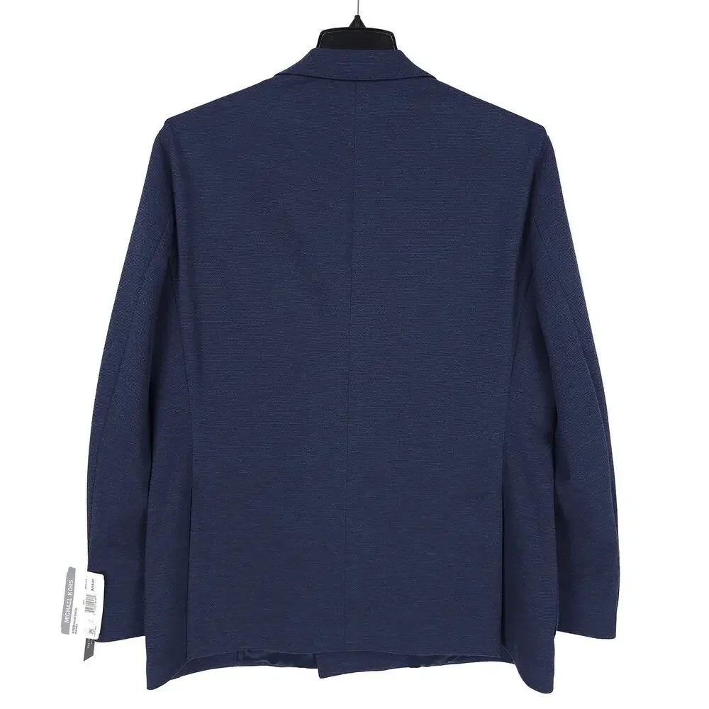 Michael Kors Mens Classic Fit Sport Coat Blazer 44R Navy Blue Solid Stretch Knit